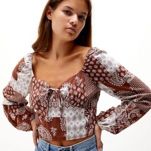 NWT LA HEARTS Long Sleeve Tie Front Bustier Top